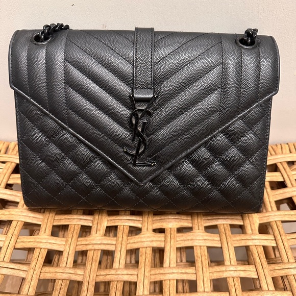 YSL | Saint Laurent Black Medium Quilted Grained Leather Envelope Bag - Picture 1 of 6